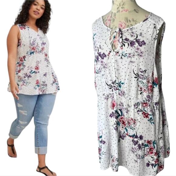 TORRID floral Polka Dot Tiered Peasant Baby Doll Tank Top Plus size 4 4X New!!! - Picture 2 of 14